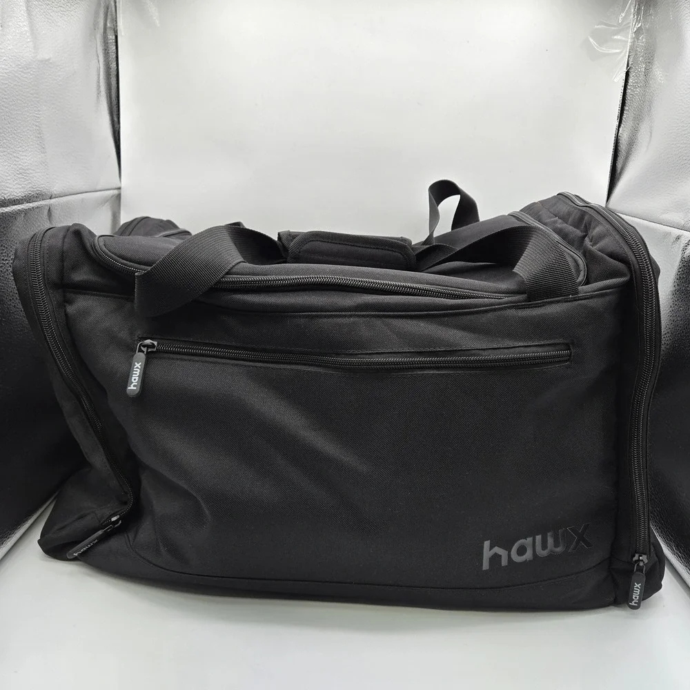 Hawx Black 20in Duffle Bag Adjustable Straps Polyester‎ Travel Gym Weekender